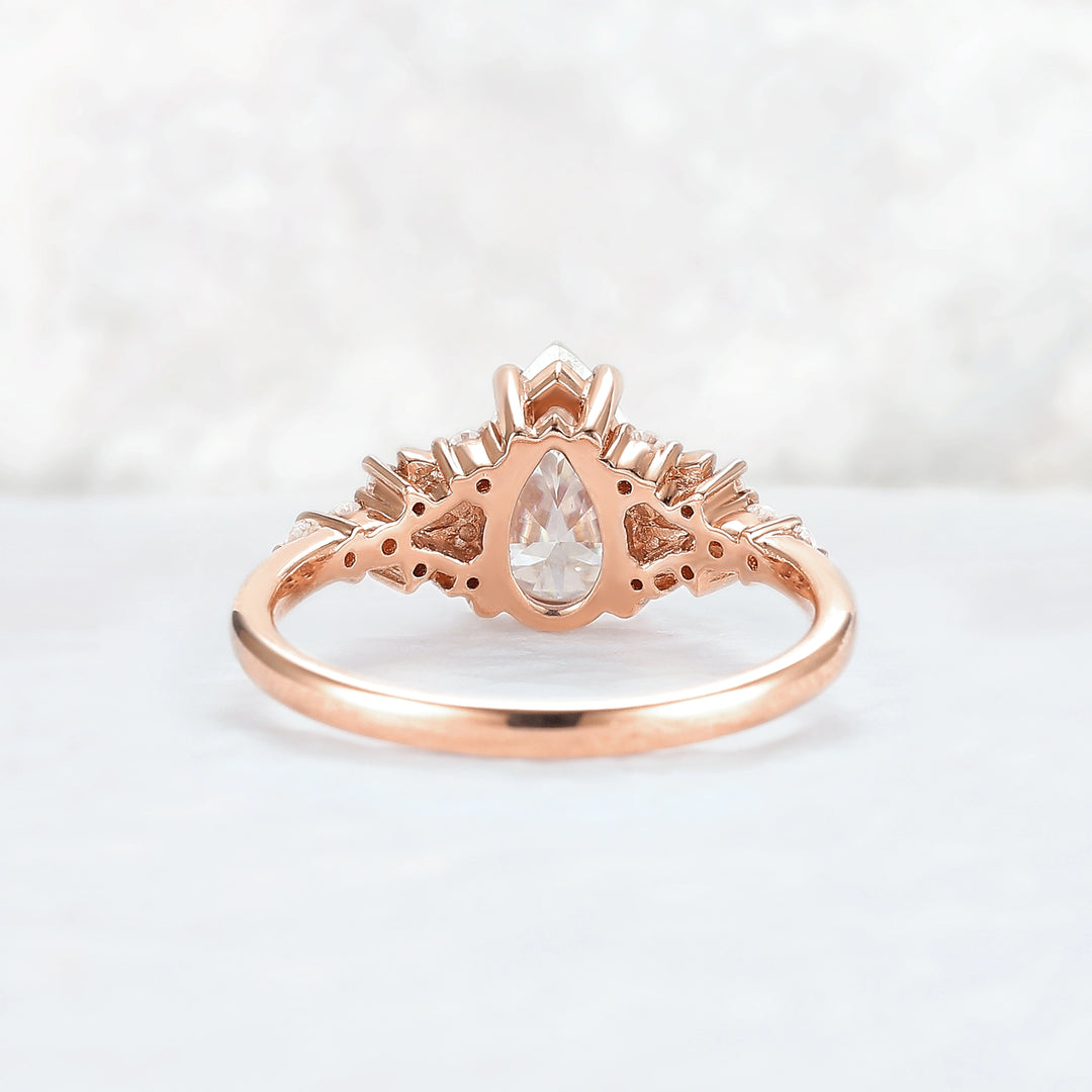 Cluster Pear Shaped Moissanite Gemstone Ring