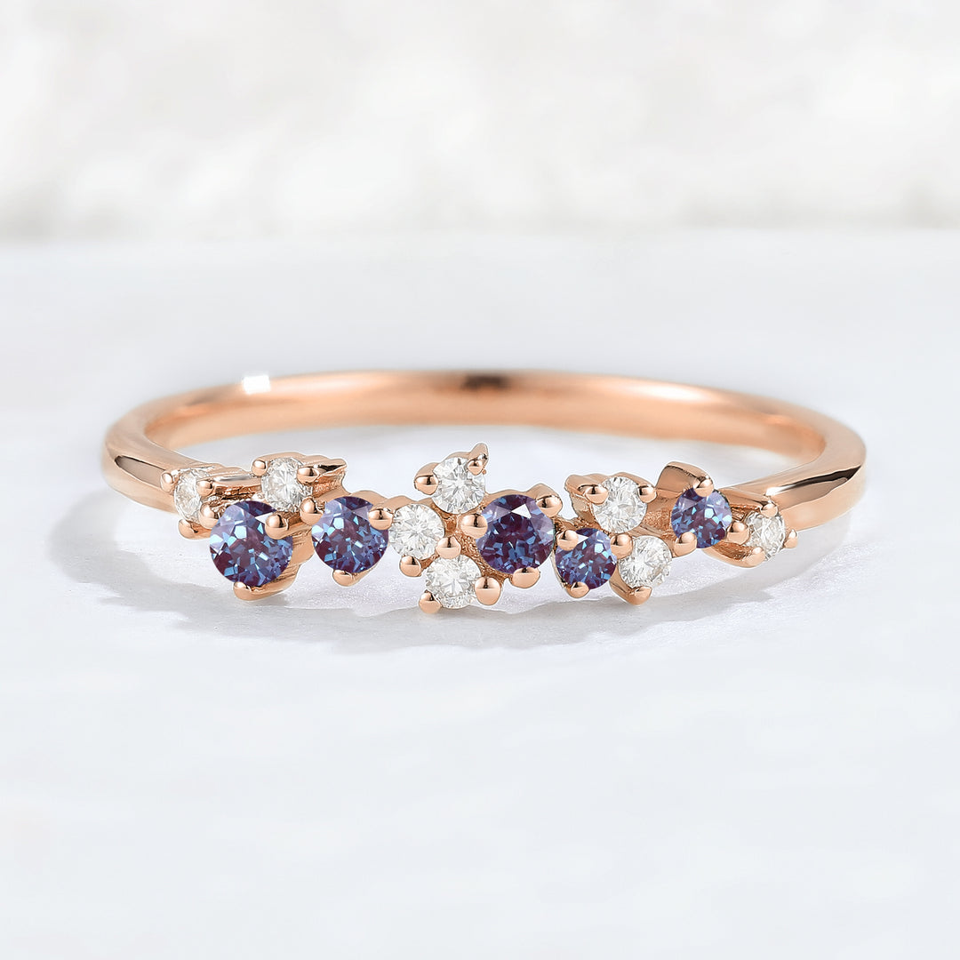 Cluster Round Cut Blue Green Sapphire Gemstone Ring