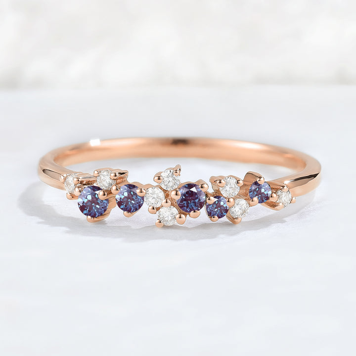 Cluster Round Cut Blue Green Sapphire Gemstone Ring