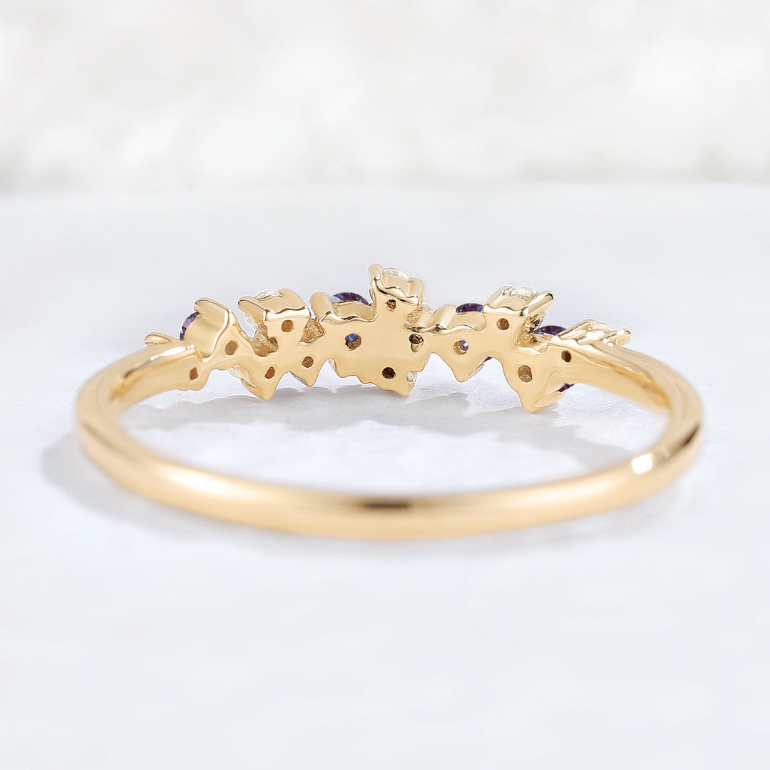 Cluster Round Cut Blue Green Sapphire Gemstone Ring