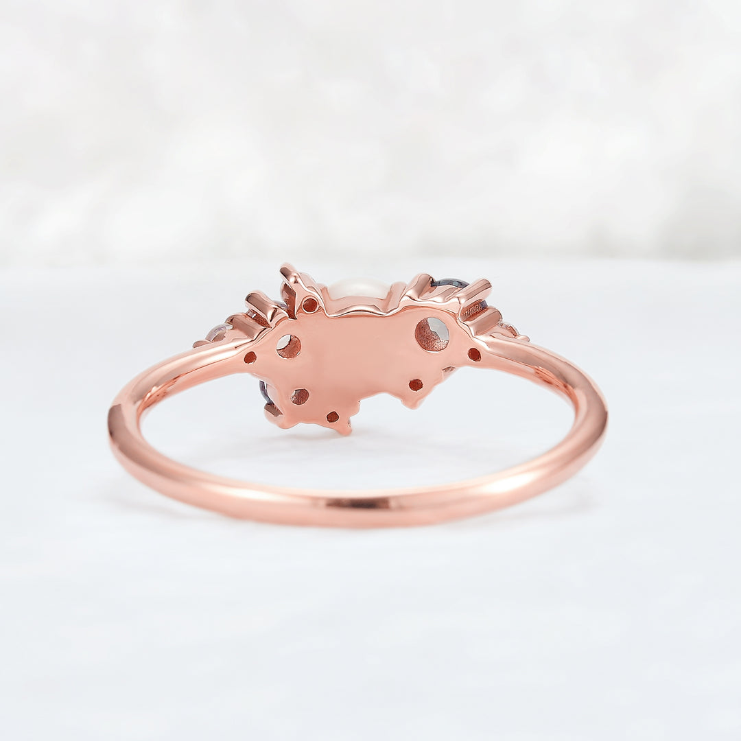 Cluster Round Shaped Pearl and Moissanite Bridal Ring