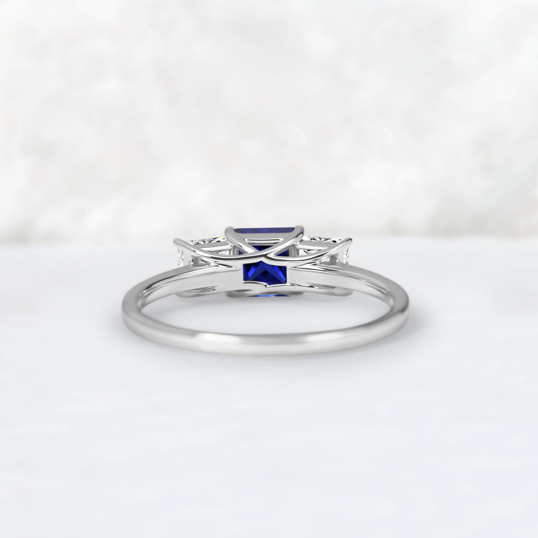 Cluster Square Cut Sapphire Three Stones Engagement Ring
