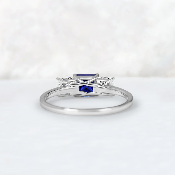 Cluster Square Cut Sapphire Three Stones Engagement Ring