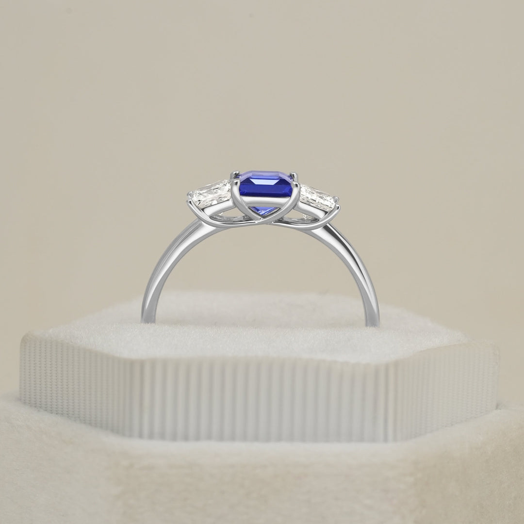 Cluster Square Cut Sapphire Three Stones Engagement Ring