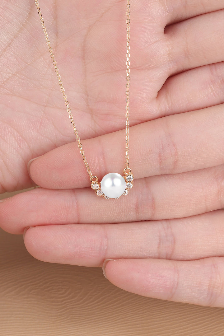 Crown 7.0-8.0 mm 16 inch  Akoya Pearl Gold Necklace