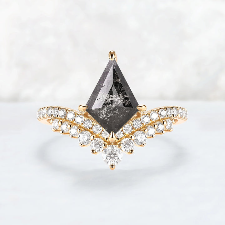 Crown Kite Cut Salt and Pepper Crystals Gemstone Ring