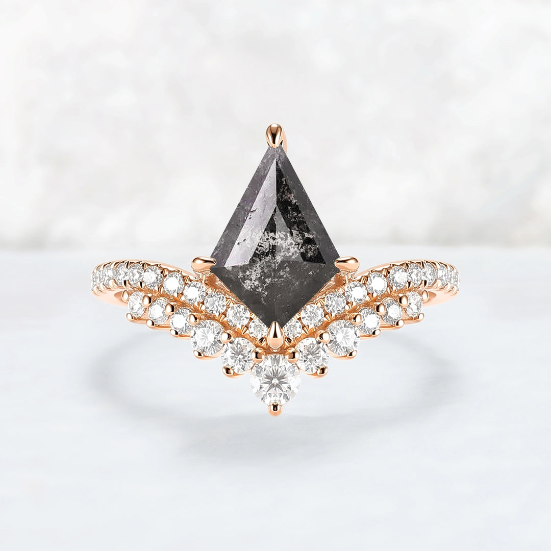Crown Kite Cut Salt and Pepper Crystals Gemstone Ring