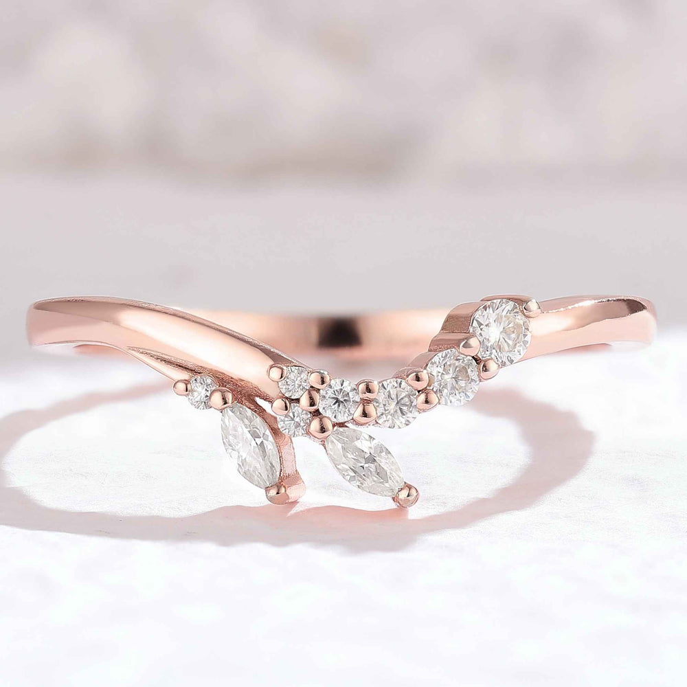 Curved Marquise Cut Moissanite Petal shape Wedding Band