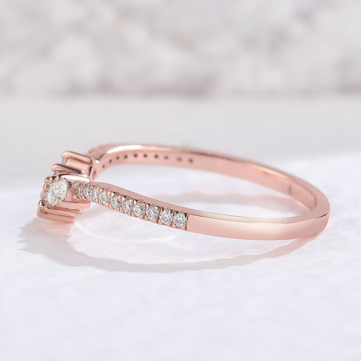 Curved Round Cut Moissanite Rose Gold Wedding Band