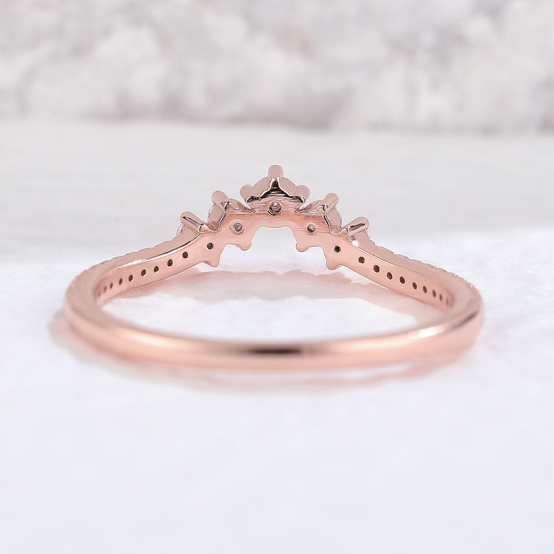 Curved Round Cut Moissanite Rose Gold Wedding Band