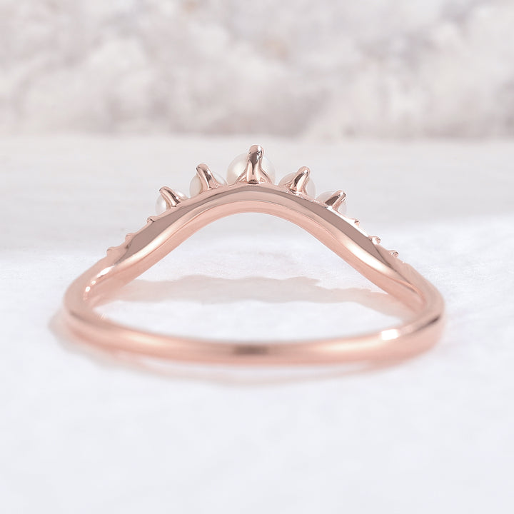 Curved Round Pearl Rose Gold Wedding Band