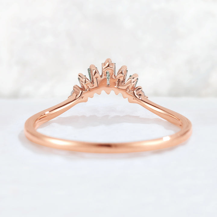 Curved Baguette Cut Moss Agate Moissanite Stacking Ring