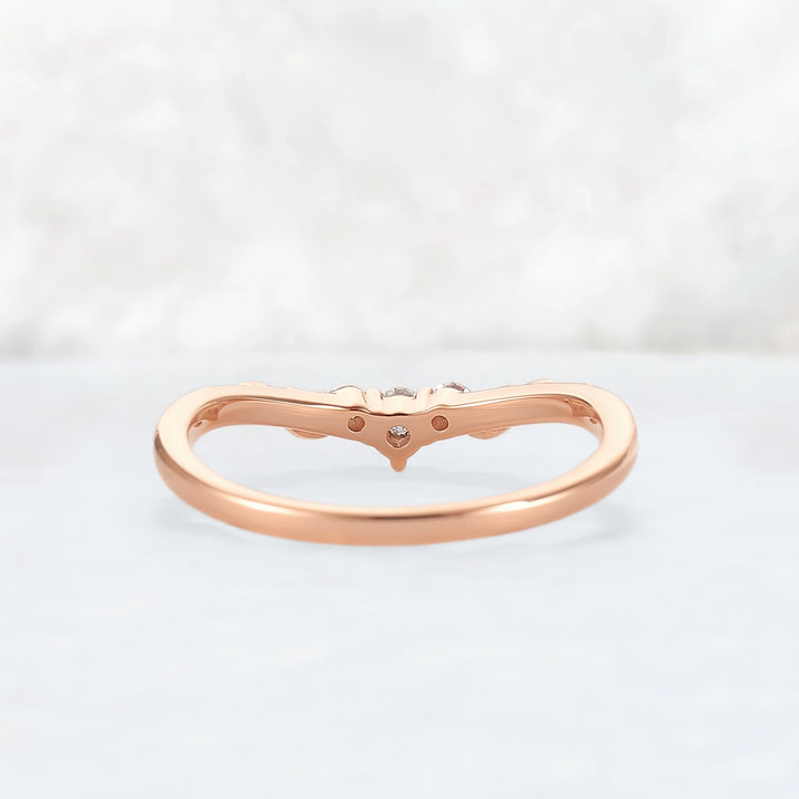 Curved Leafy Round Cut Moissanite Three Stones Wedding Band