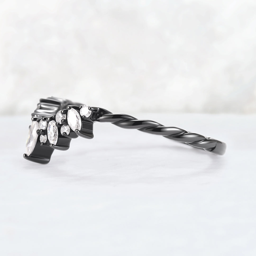 Curved Marquise Cut Moissanite Twig Ring Arm Wedding Ring