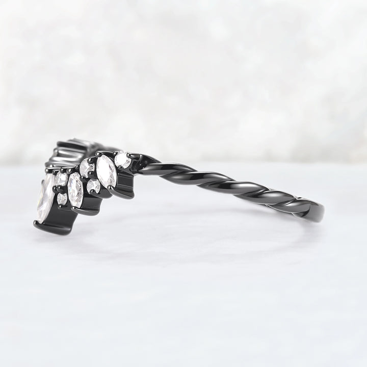 Curved Marquise Cut Moissanite Twig Ring Arm Wedding Ring