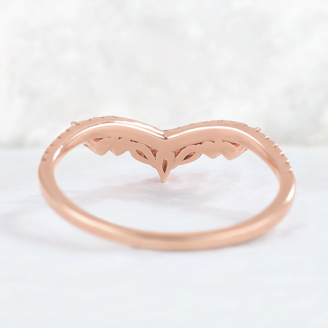Curved Marquise Cut Moissanite 14k Rose Gold Stacking Ring