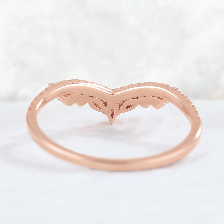 Curved Marquise Cut Moissanite 14k Rose Gold Stacking Ring