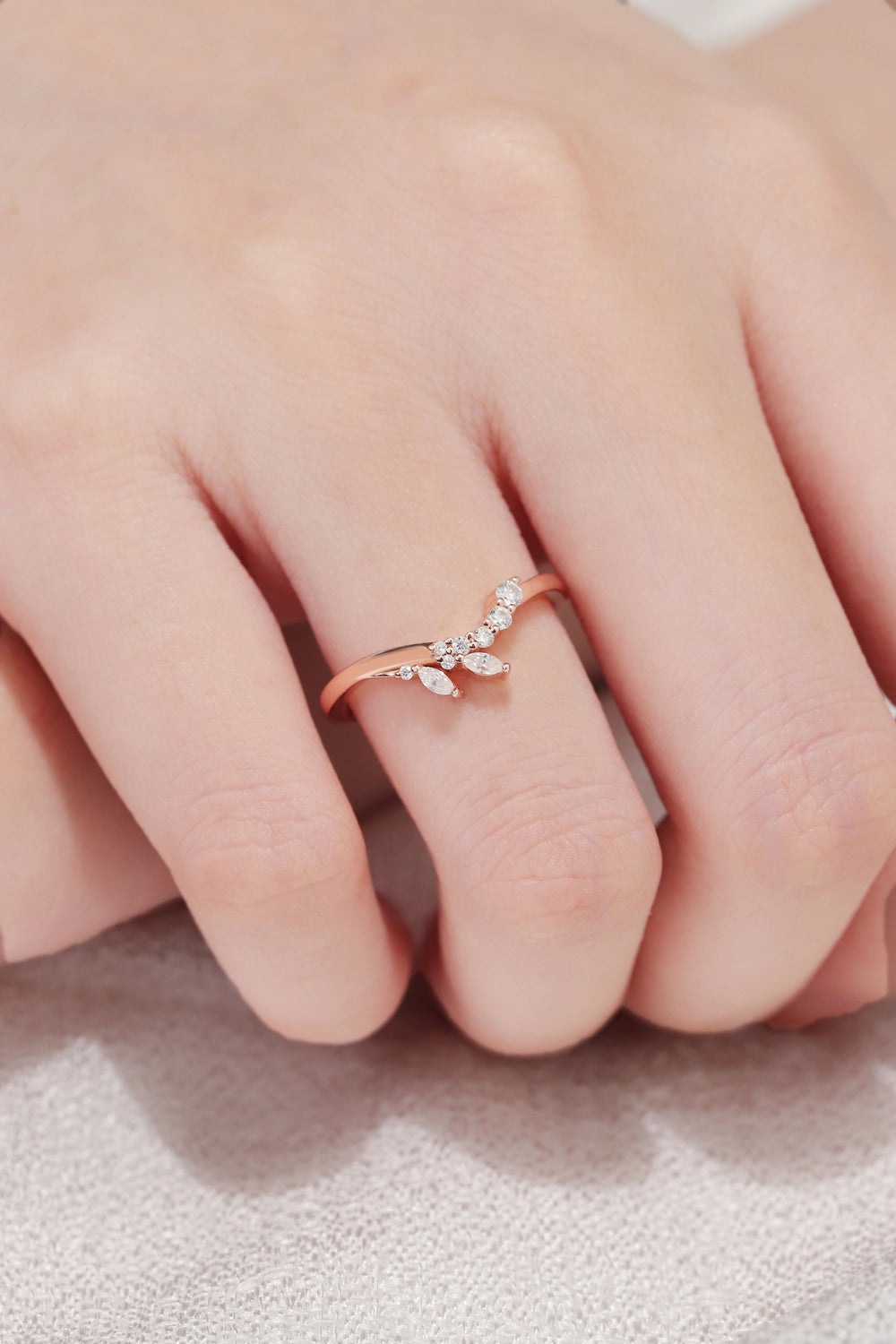 Curved Marquise Cut Moissanite Petal shape Stacking Ring