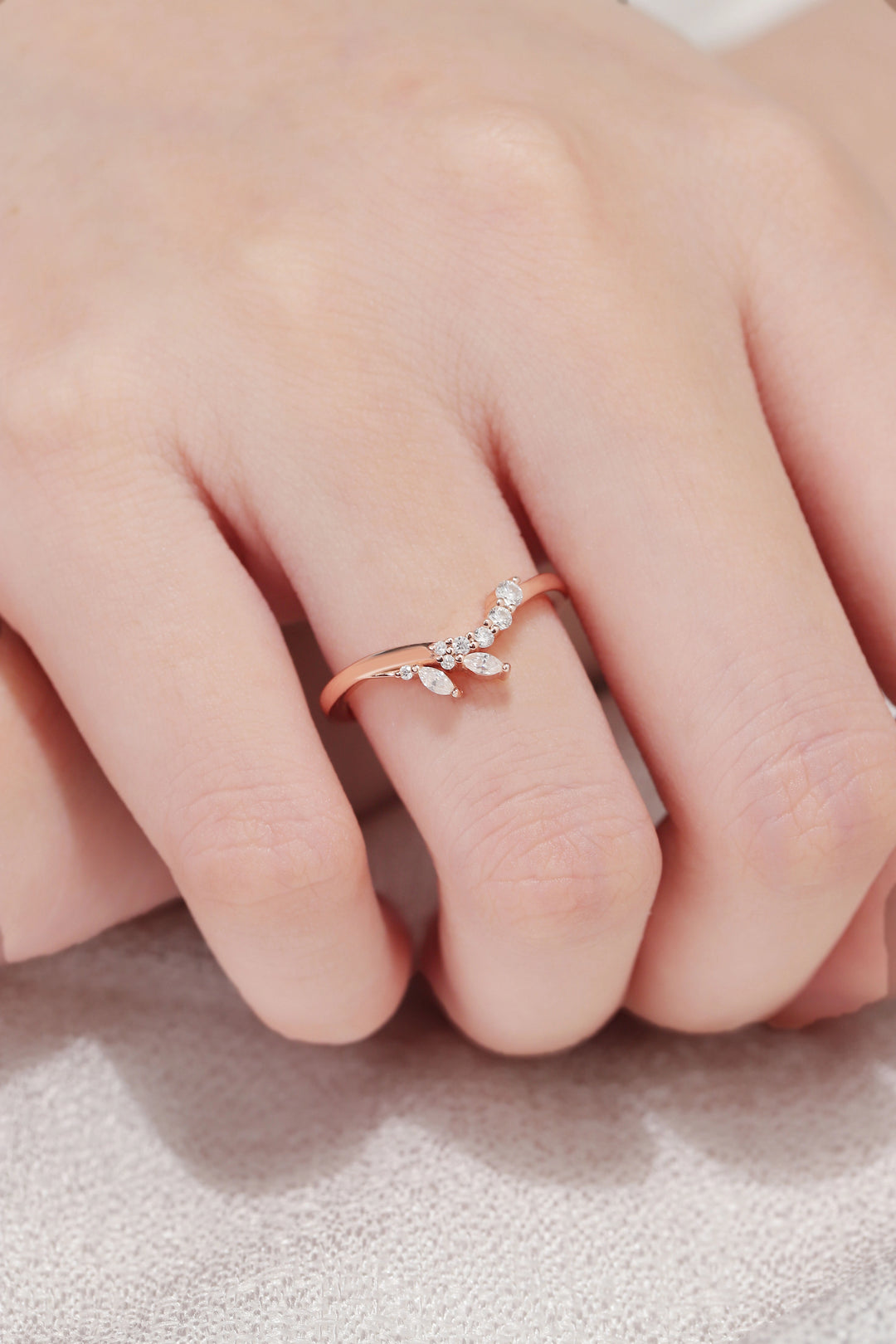 Curved Marquise Cut Moissanite Petal shape Stacking Ring