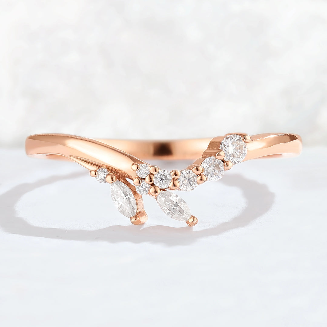 Curved Marquise Cut Moissanite Petal shape Stacking Ring
