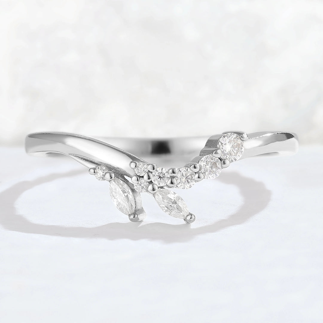 Curved Marquise Cut Moissanite Petal shape Stacking Ring