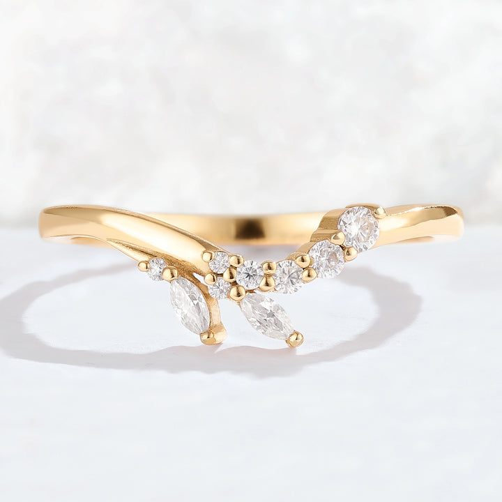 Curved Marquise Cut Moissanite Petal shape Stacking Ring