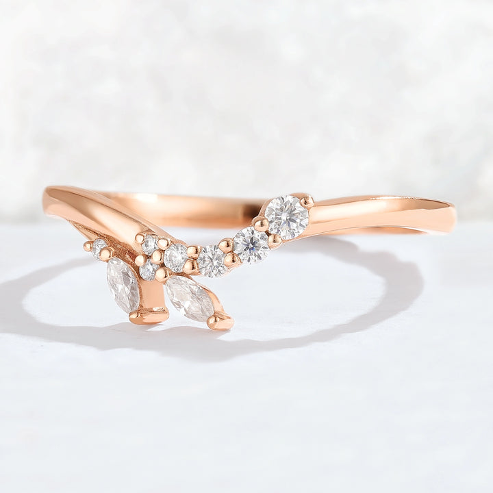 Curved Marquise Cut Moissanite Petal shape Stacking Ring