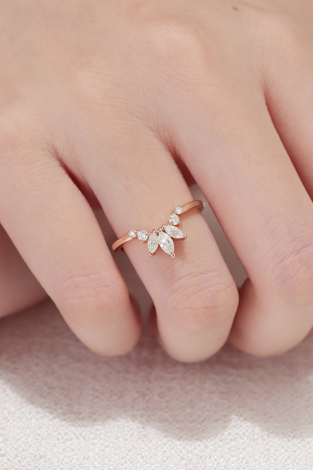 Curved Marquise Cut Moissanite Stacking Ring