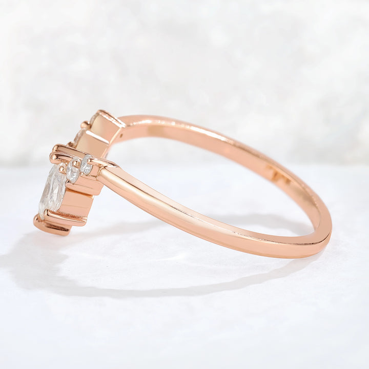 Curved Marquise Cut Moissanite Stacking Ring