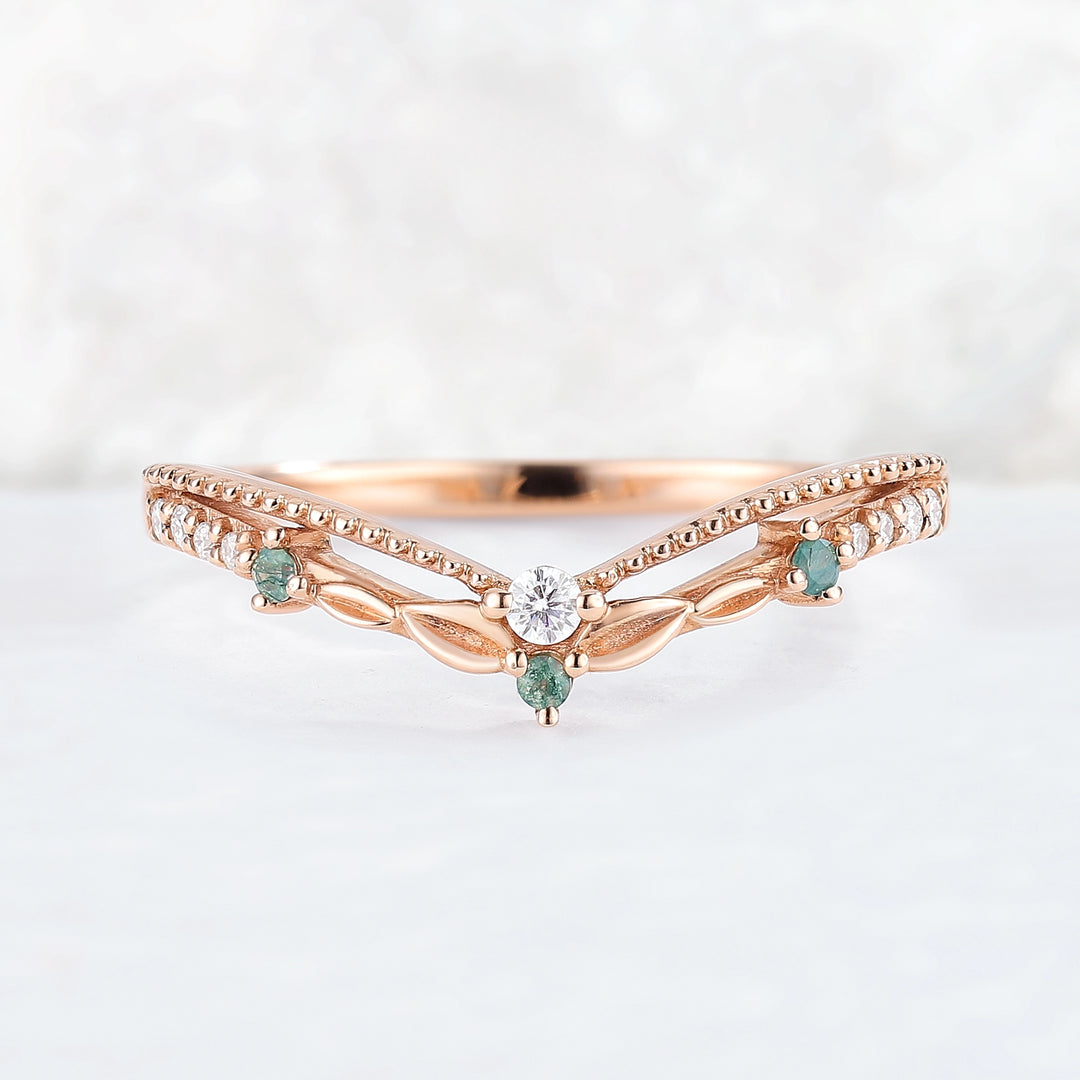 Curved Moissanite Milgrain Pave Band Stacking Ring