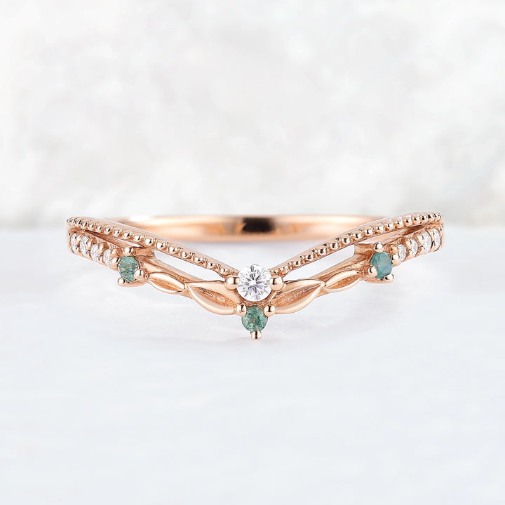 Curved Moissanite Milgrain Pave Band Stacking Ring