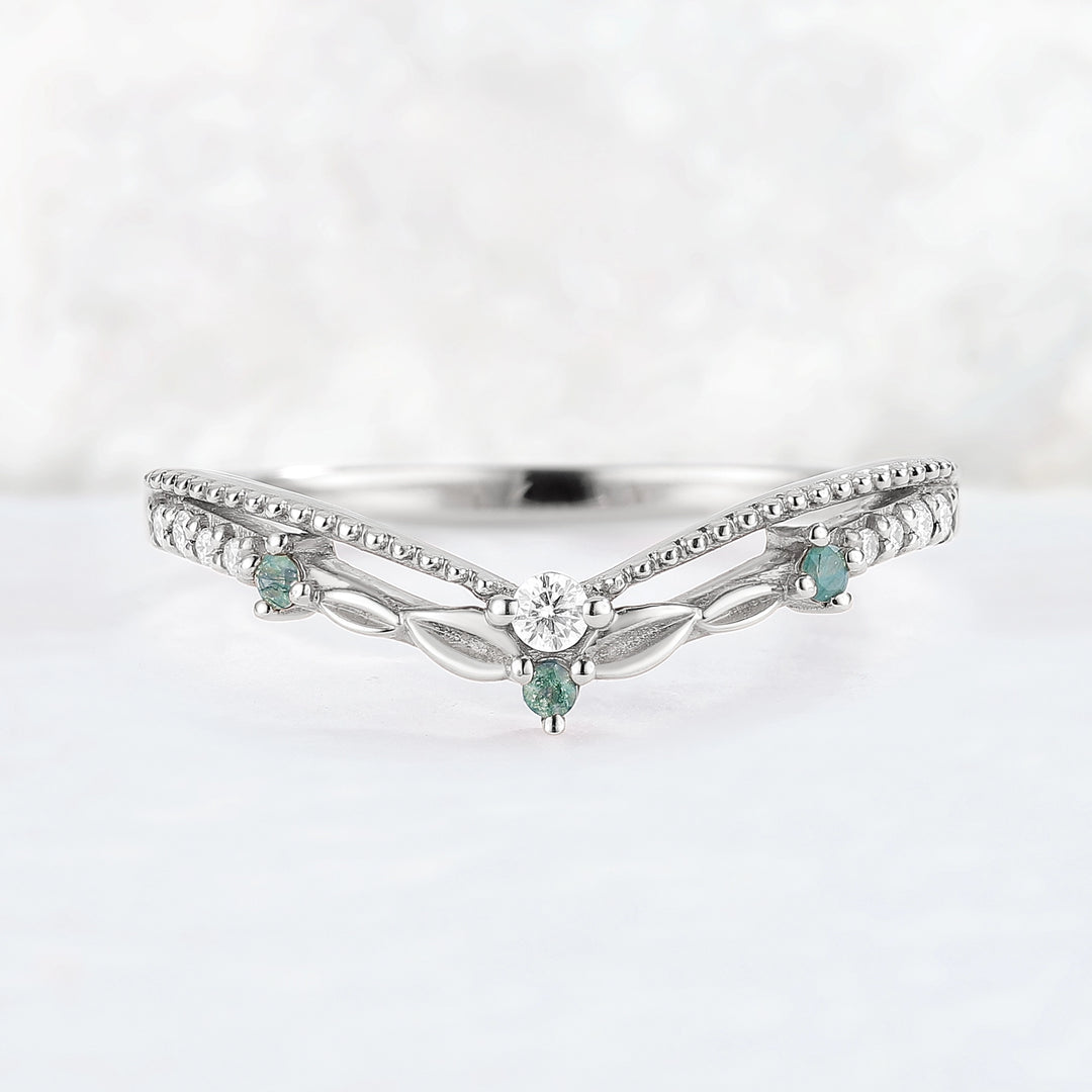 Curved Moissanite Milgrain Pave Band Stacking Ring