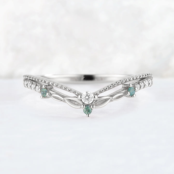 Curved Moissanite Milgrain Pave Band Stacking Ring