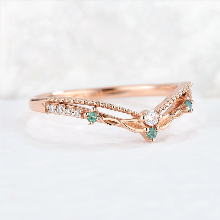 Curved Moissanite Milgrain Pave Band Stacking Ring