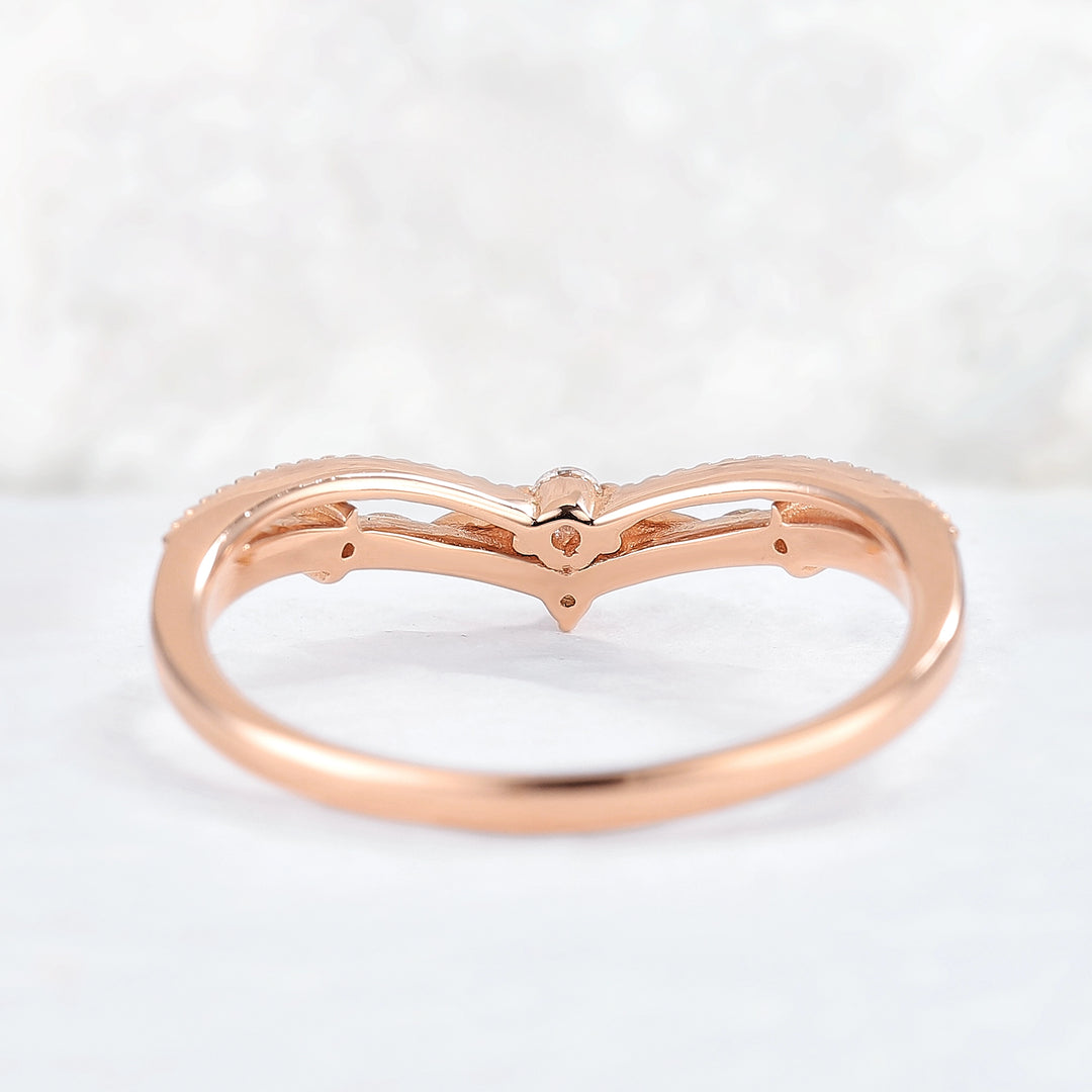 Curved Moissanite Milgrain Pave Band Stacking Ring