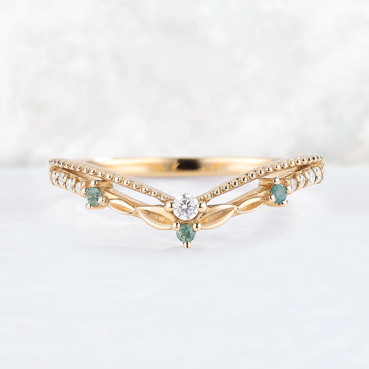 Curved Moissanite Milgrain Pave Band Stacking Ring