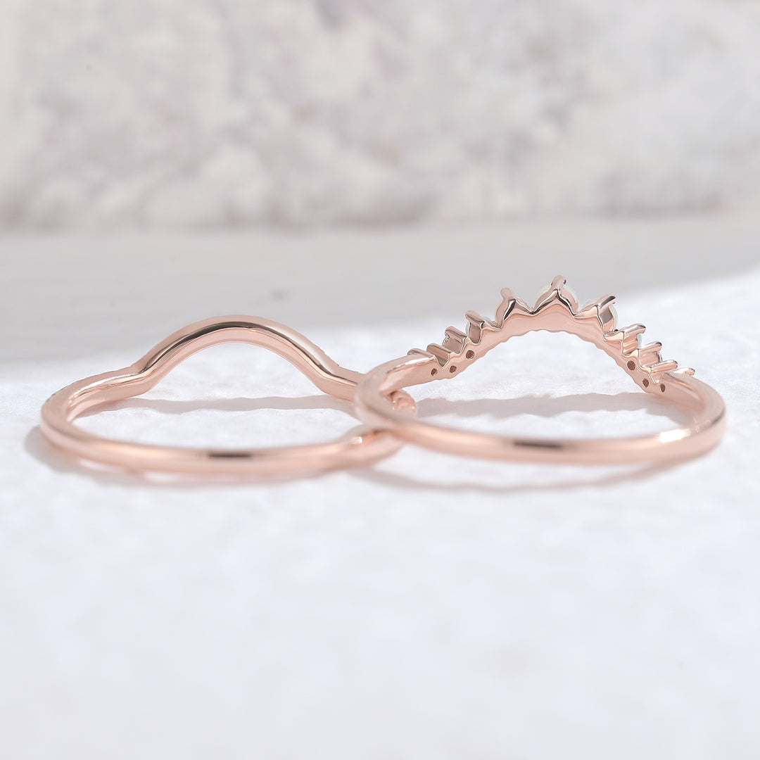 Curved Moissanite Opal Half Eternity 14k Rose Gold Bridal Ring