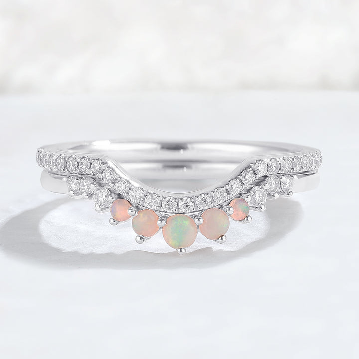 Curved Moissanite Opal Half Eternity 14k Rose Gold Stacking Ring
