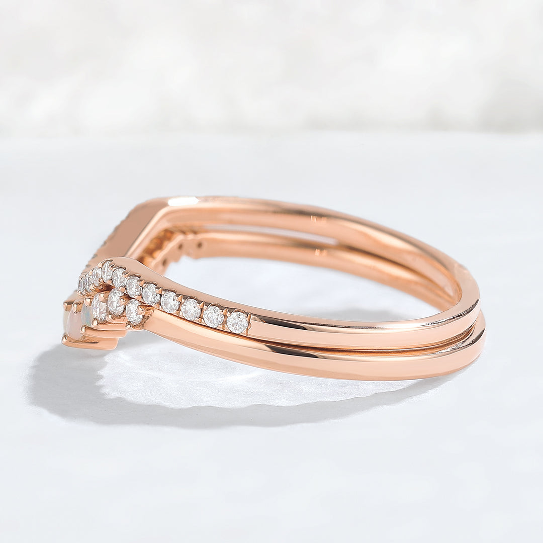 Curved Moissanite Opal Half Eternity 14k Rose Gold Stacking Ring