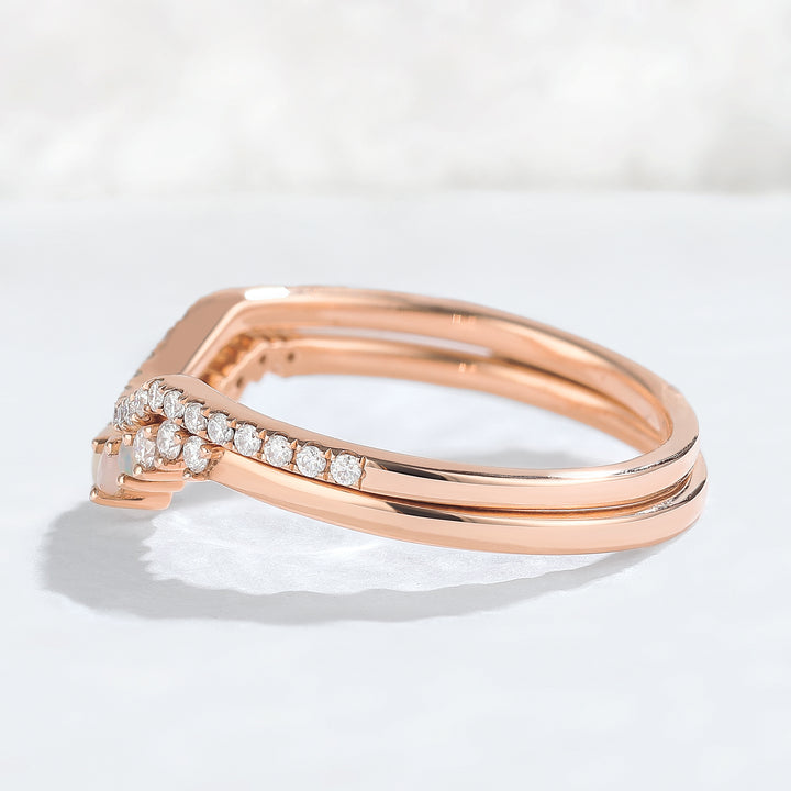 Curved Moissanite Opal Half Eternity 14k Rose Gold Stacking Ring