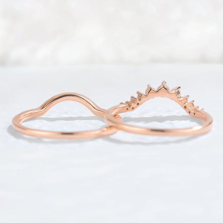 Curved Moissanite Opal Half Eternity 14k Rose Gold Stacking Ring