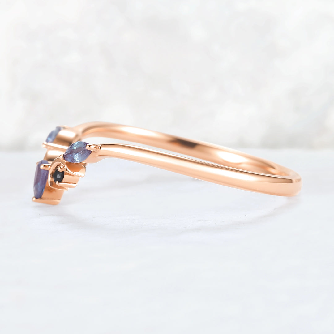 Curved Moon Pear Cut Alexandrite Stacking Ring