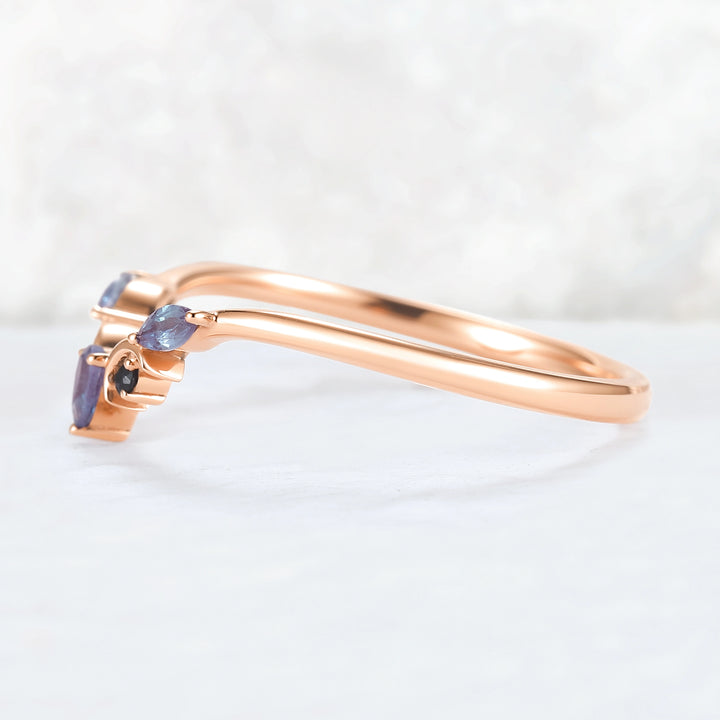 Curved Moon Pear Cut Alexandrite Stacking Ring