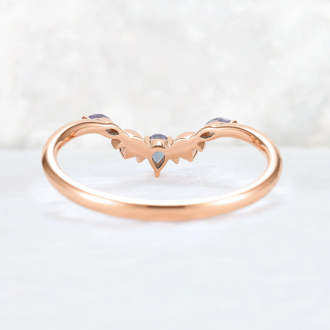 Curved Moon Pear Cut Alexandrite Stacking Ring