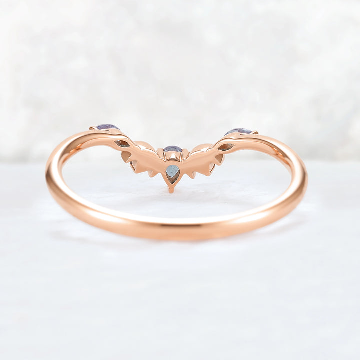 Curved Moon Pear Cut Alexandrite Stacking Ring