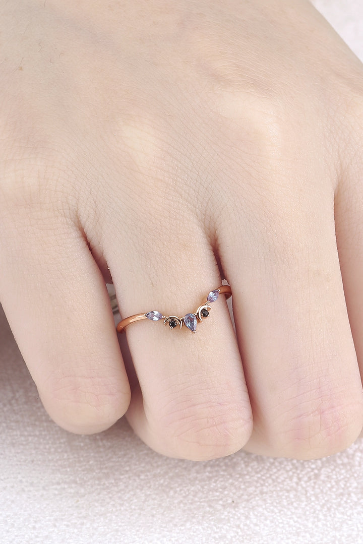 Curved Moon Pear Cut Alexandrite Wedding Band