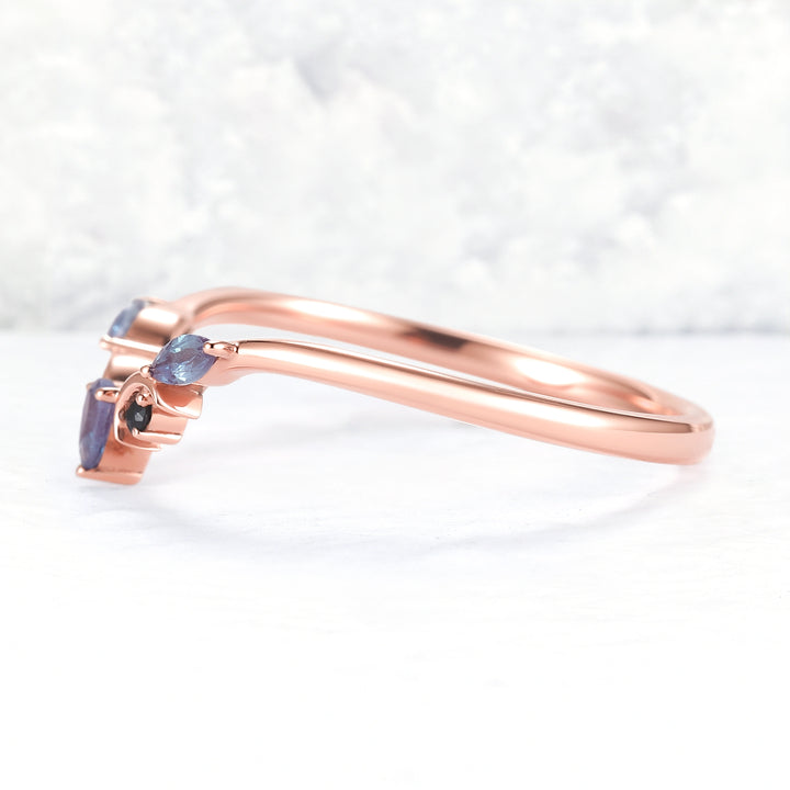 Curved Moon Pear Cut Alexandrite Wedding Band