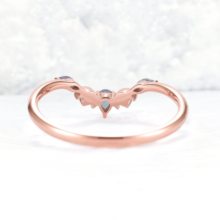 Curved Moon Pear Cut Alexandrite Wedding Band