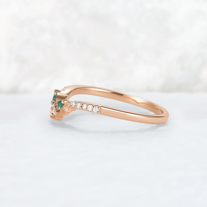 Curved Moss Agate & Opal Twig Wedding Band