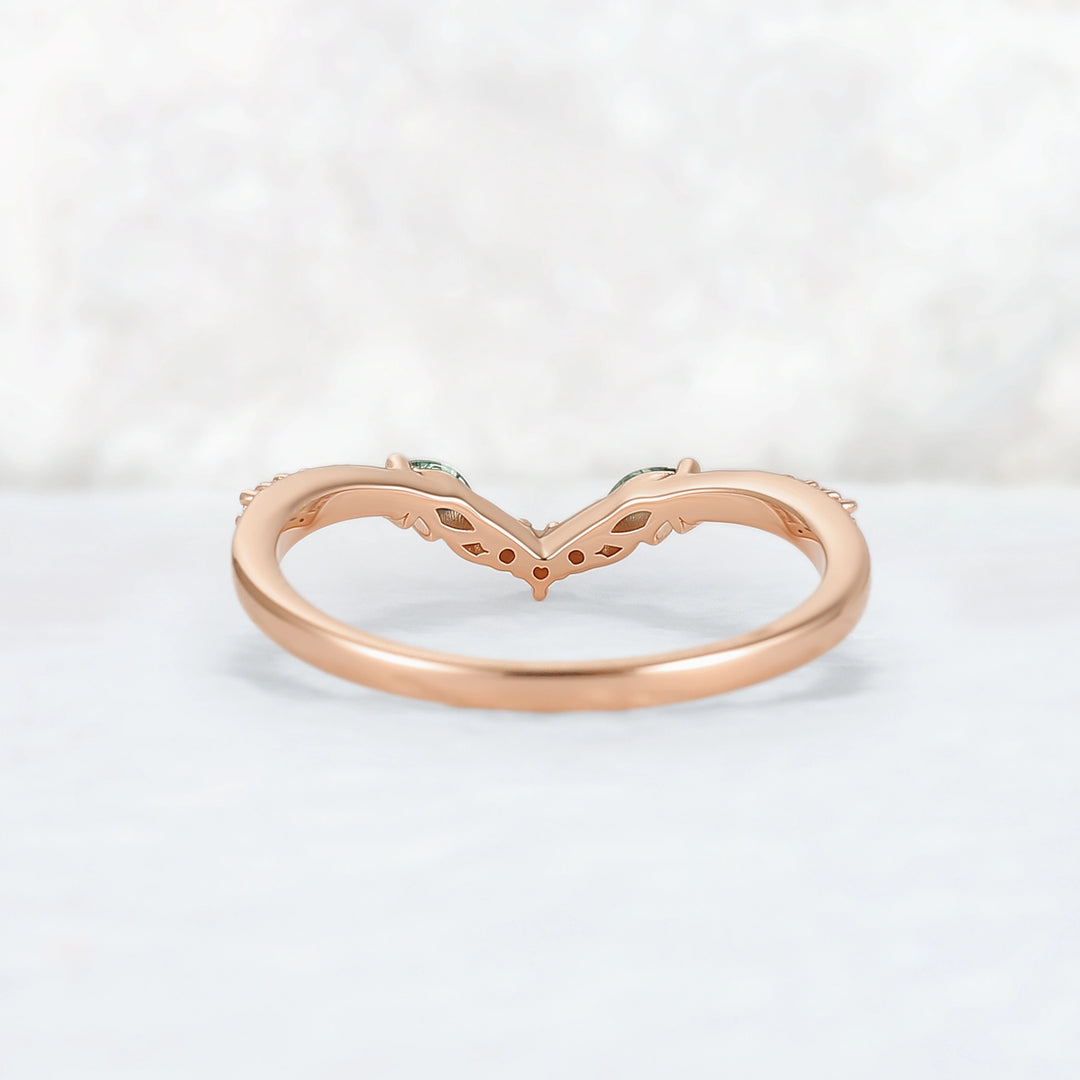 Curved Moss Agate & Opal Twig Wedding Band